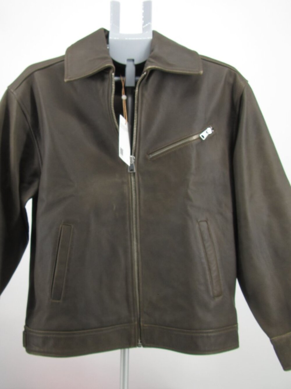 NWT QUINCE leather oversized BOMBER jacket DISTRESSED BROWN sz XS